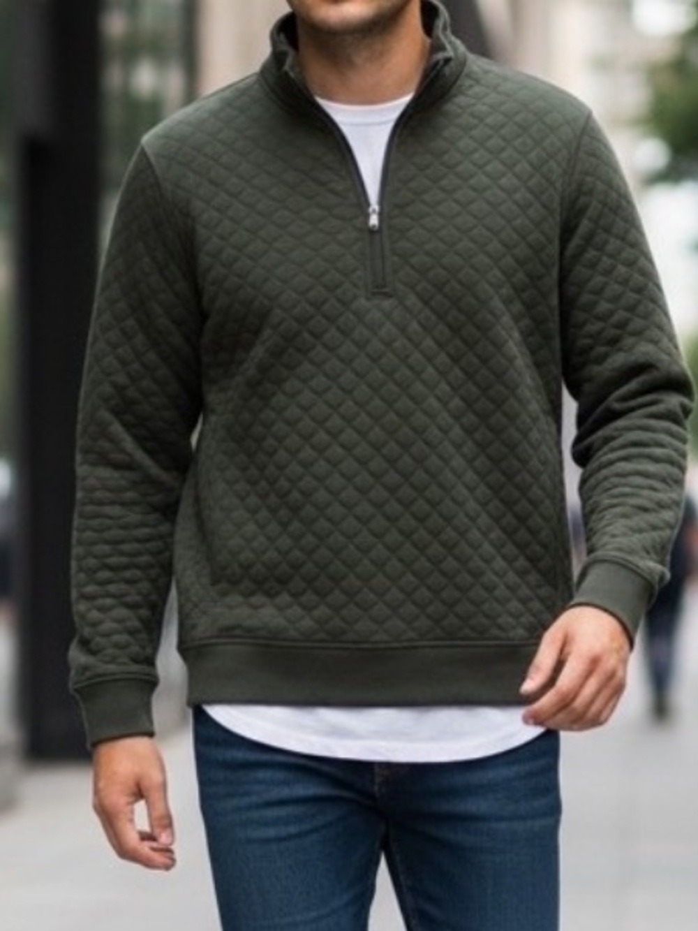 Tommy John Quilted Quarter Zip Pullover Olive Green Modal Blend 2XL XXL